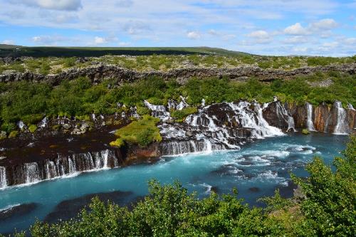 The waterfall of Hraunfossar in Iceland