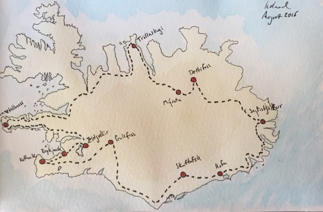 Travel route in Iceland