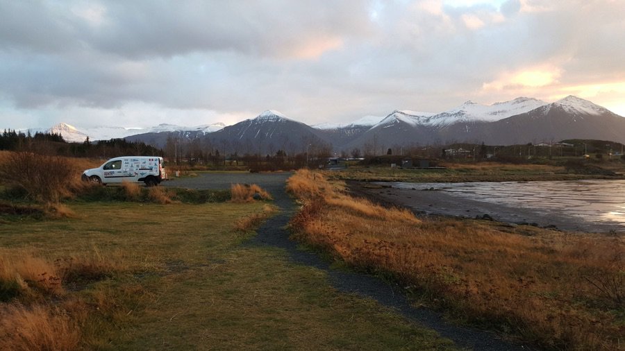 Camper by a lake in Iceland