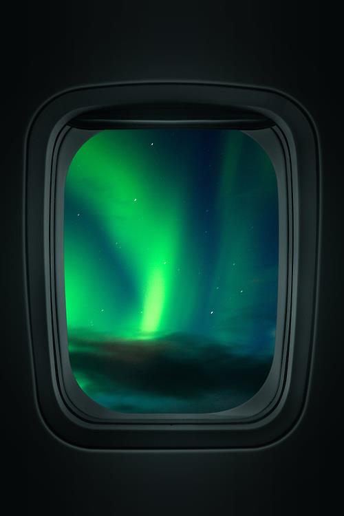 Aurora Borealis from a plane over Iceland