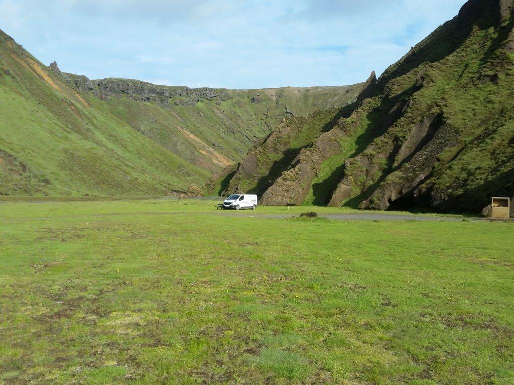 Camping in Þakgil in a Camper van