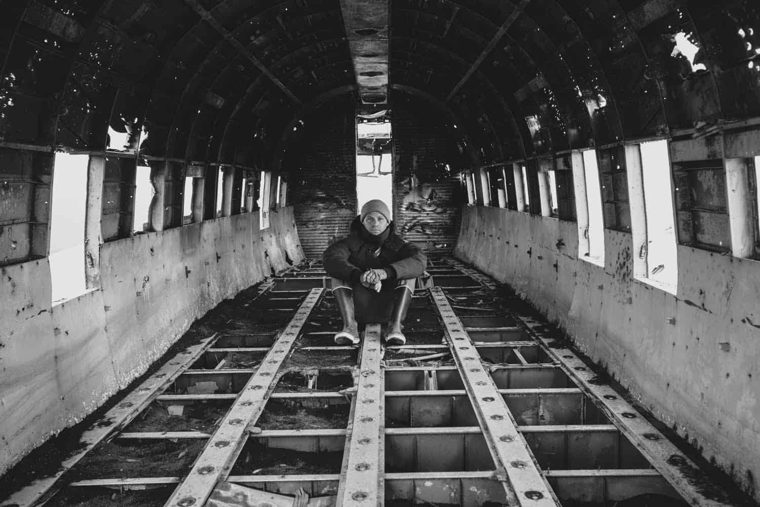 Checking out the abandoned airplane in Iceland