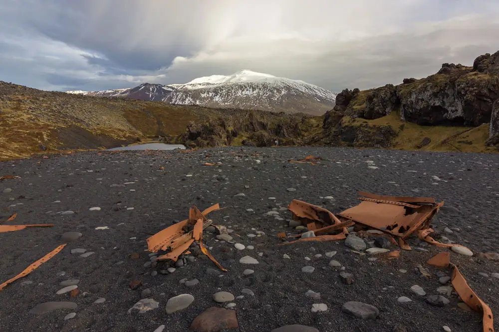 Rusted remains of the Epine on Djúpalónssandur beach in Iceland