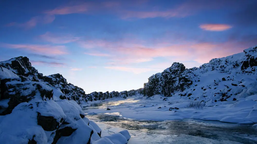 Þingvellir National Park in winter snow, Iceland