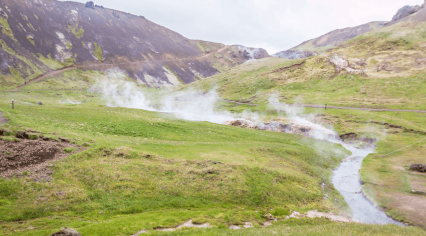 Reykjadalur steam river valley, Iceland.