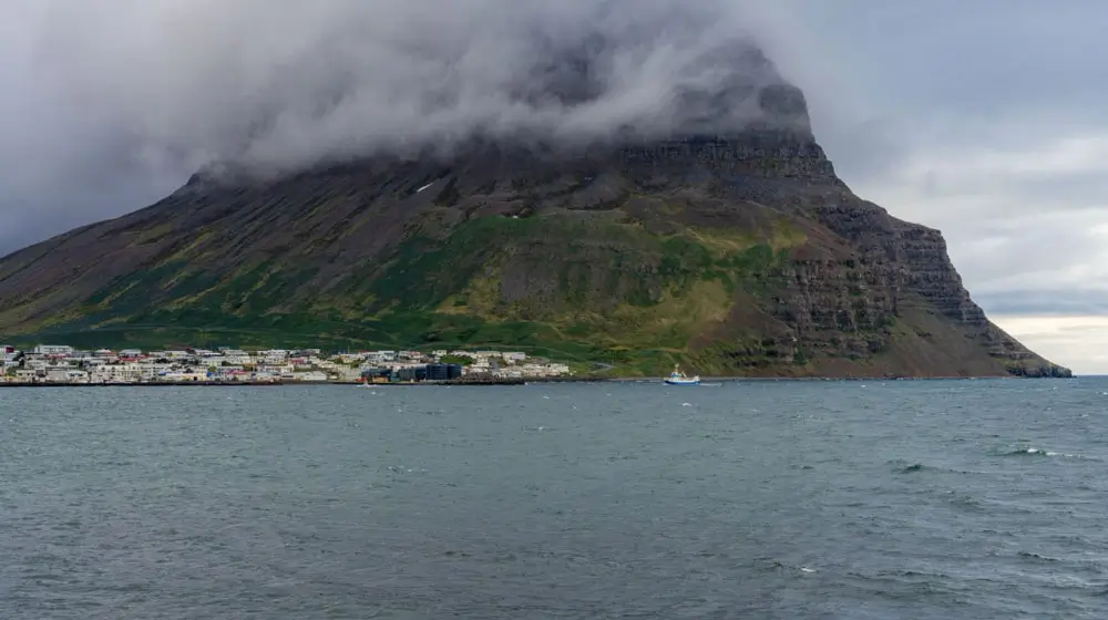 View of Ísafjörður, Iceland, from the sea.
