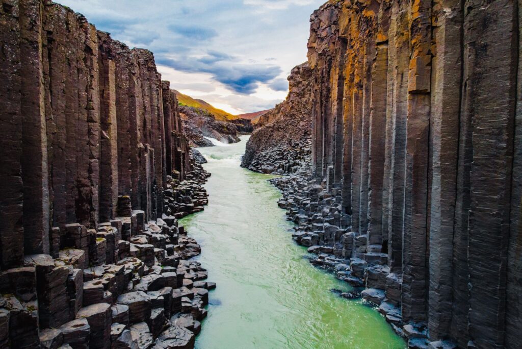 View of the basalt columns at Stuðlagil Canyon
