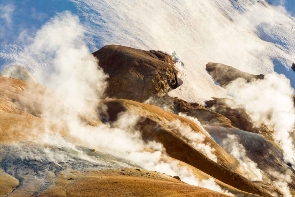 Steam rising above the mountains at Kerlingarfjöll, Iceland