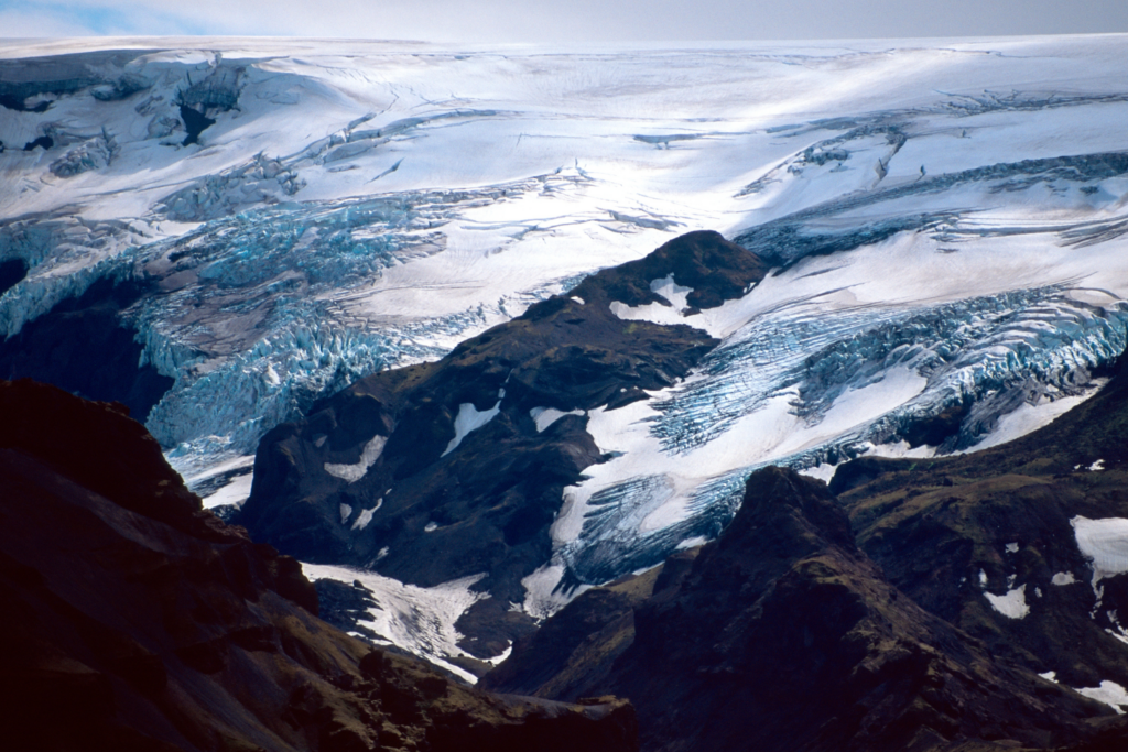 Aerial view of glaciers at Þórsmörk