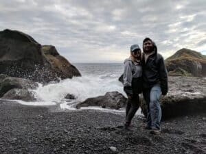 Black sand beach selfie