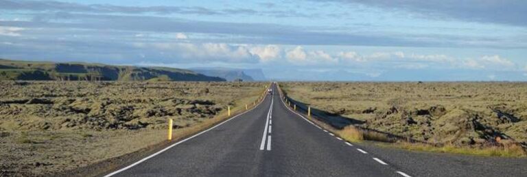 road in lava field in Iceland
