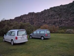 Camper van meeting in north Iceland