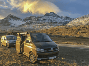 Camper vans on a road trip Camper vans on a road trip