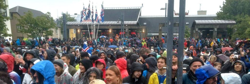 crowd of people in downtown Reykjavík