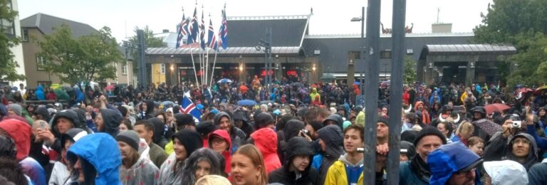 crowd of people in downtown Reykjavík