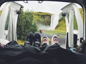 Campsite by Skógafoss waterfall