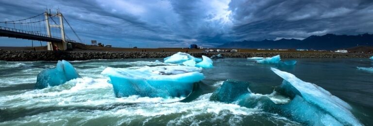 glacial icebergs in lake in Iceland