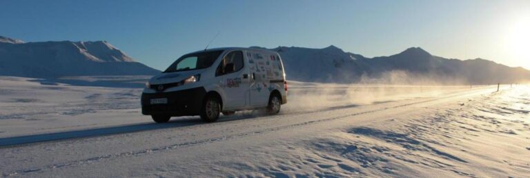 rent.is camper van driving in the snow