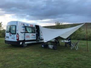 Family camper van dinner