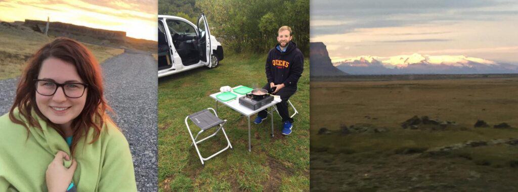 woman in blanket man camping in iceland