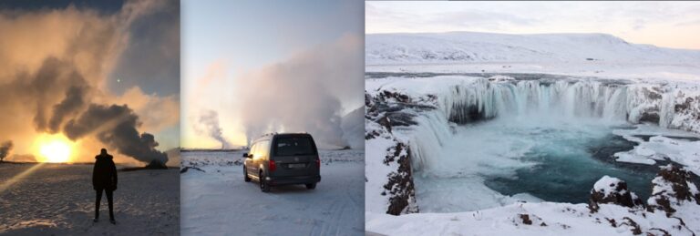 frozen waterfall, rent.is campervan
