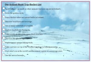 Iceland road trip Bucket list