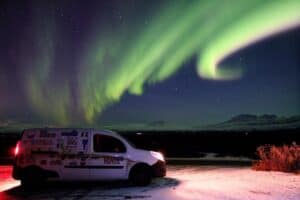 Northern lights above the camper van
