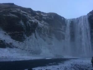 Skógafoss waterfall in wintertime