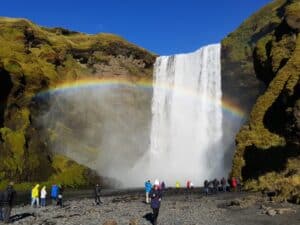 Sunny Skógafoss rainbow