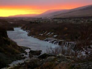 Sunset by Hraunfossar