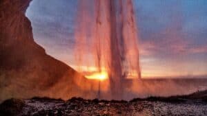 Sunset through Seljalandsfoss