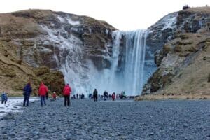 Wintertime by Skógafoss waterfall