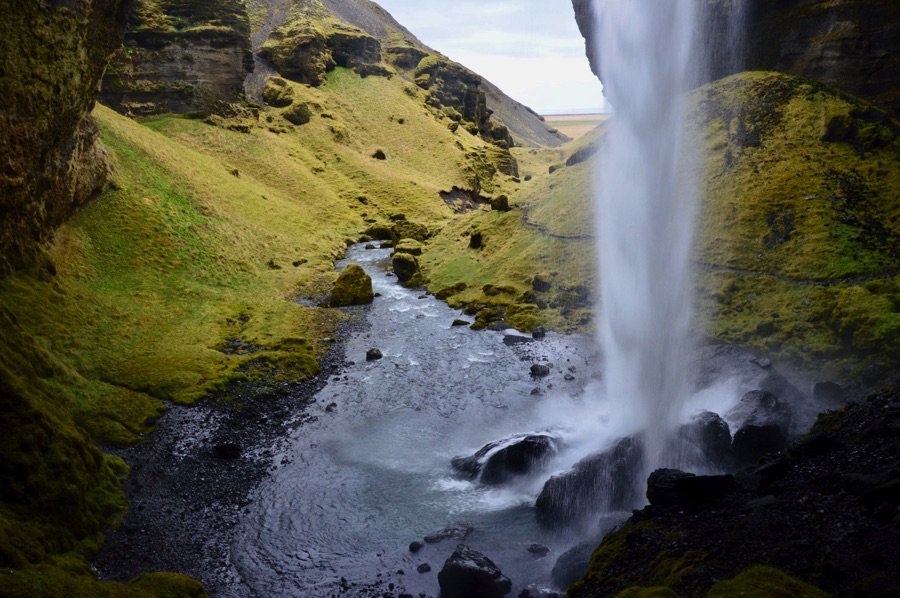 Walking behind Kvernufoss