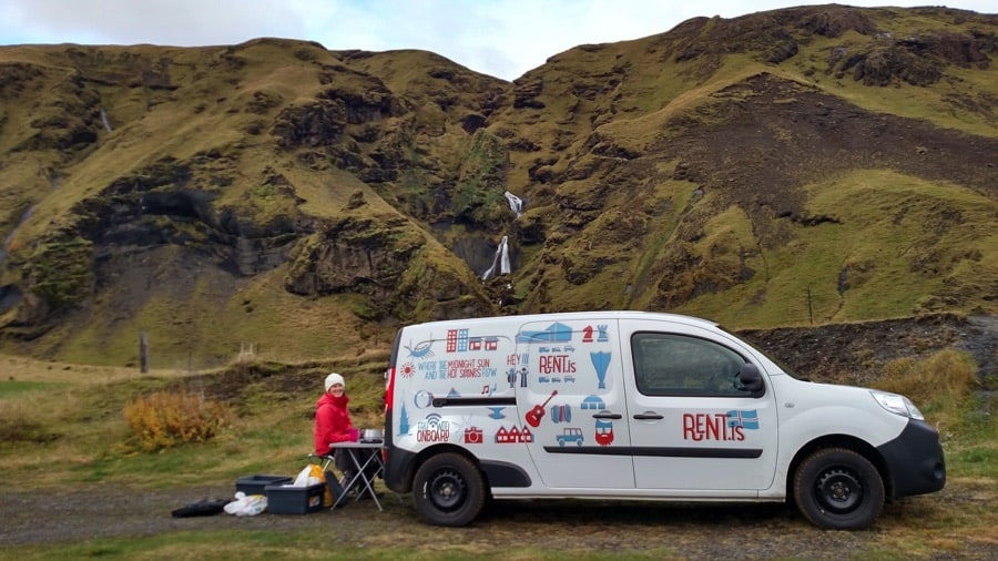 Having lunch by the camper van