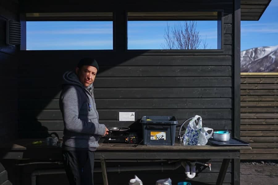 Cooking while on a camper trip in Iceland