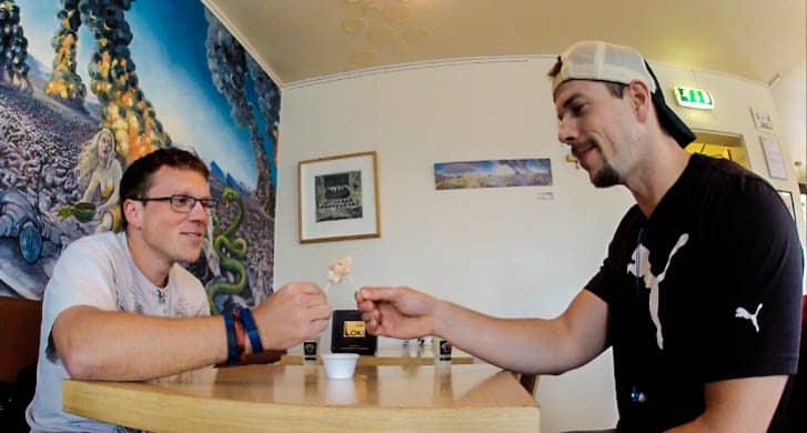 Trying fermented shark in Iceland