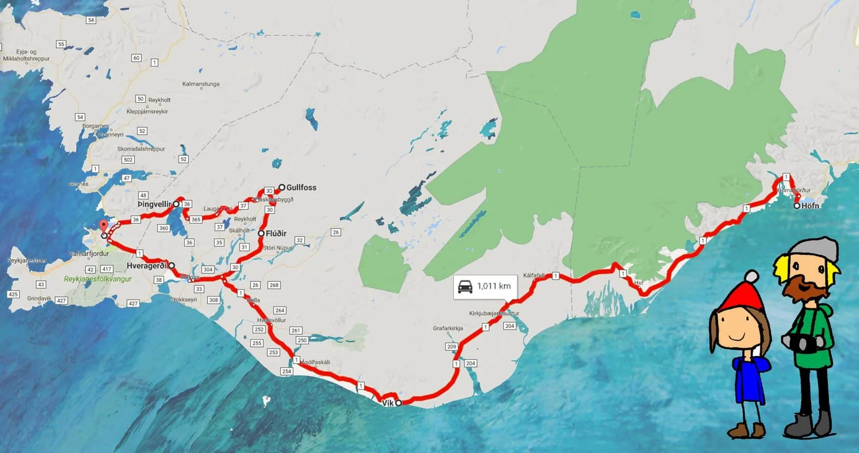 South Iceland in February route map