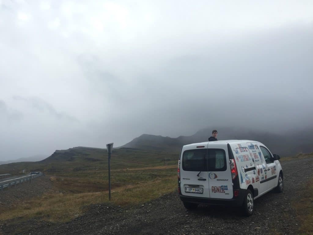 Driving through mountain passes in Iceland