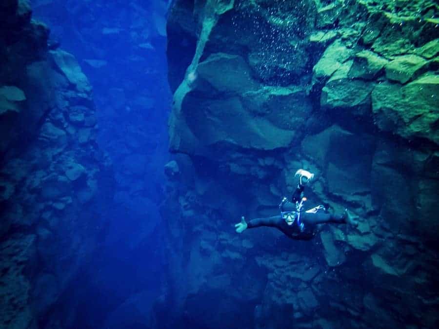 Snorkeling in Silfra fissue in Iceland