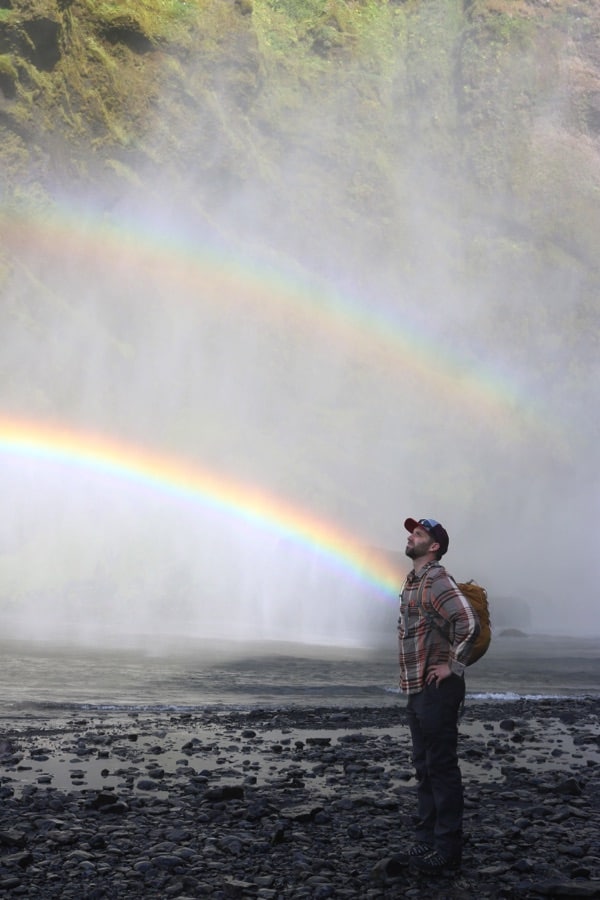 Double rainbows by Skógafoss waterfall