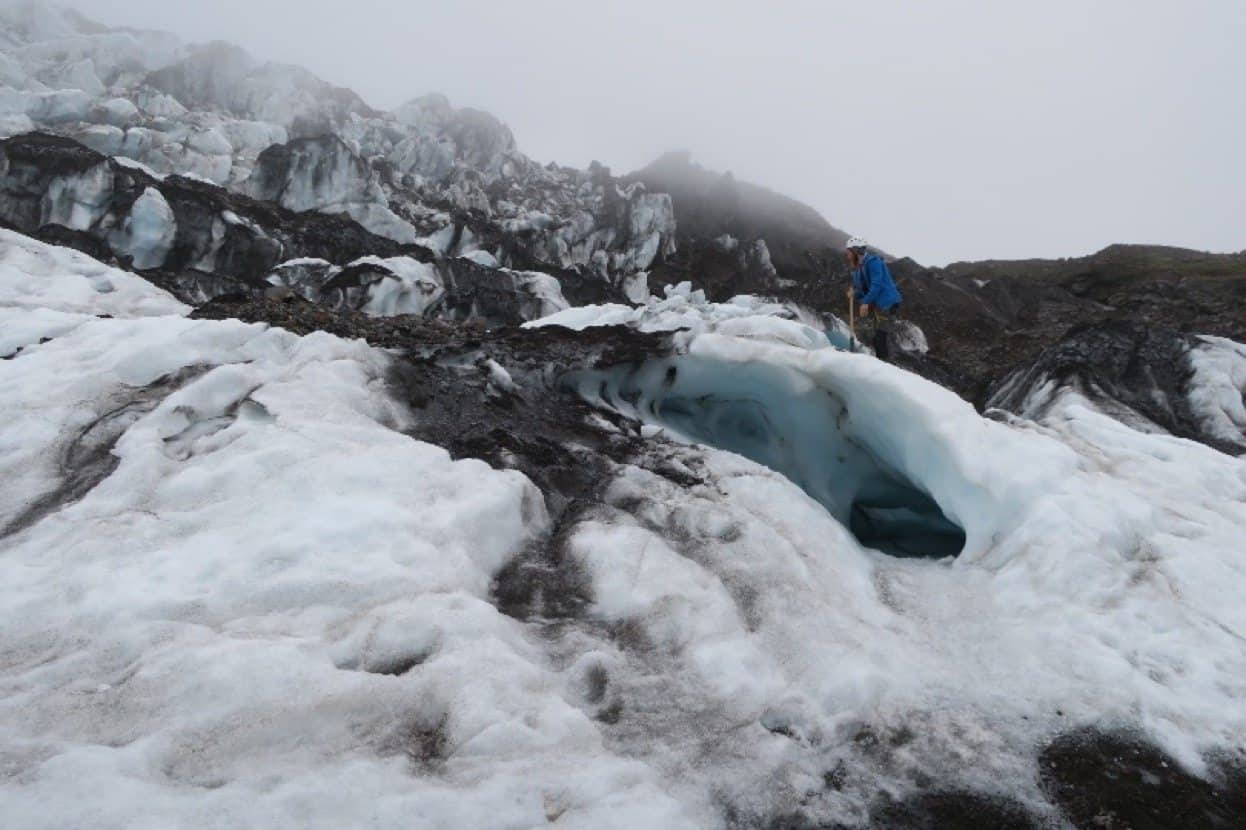 Walking over ice caves