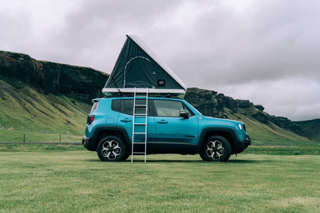 Jeep Renegade 4xe with roof top tent in Iceland