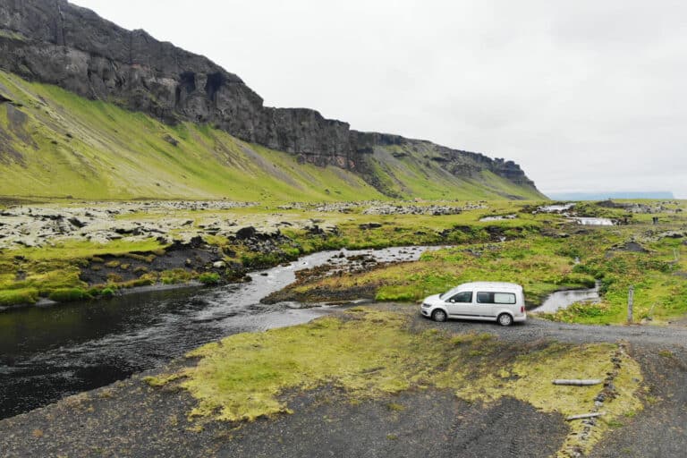 VW Caddy camper by icelandic river
