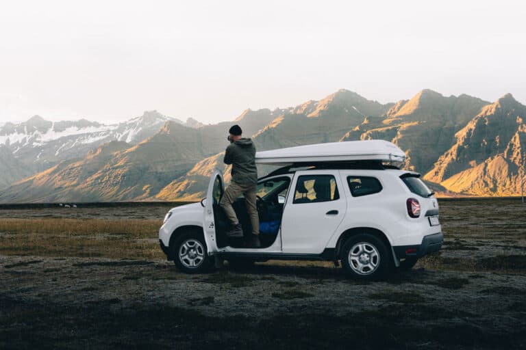 rent.is 4x4 Dacia Duster camper van, lava field Iceland