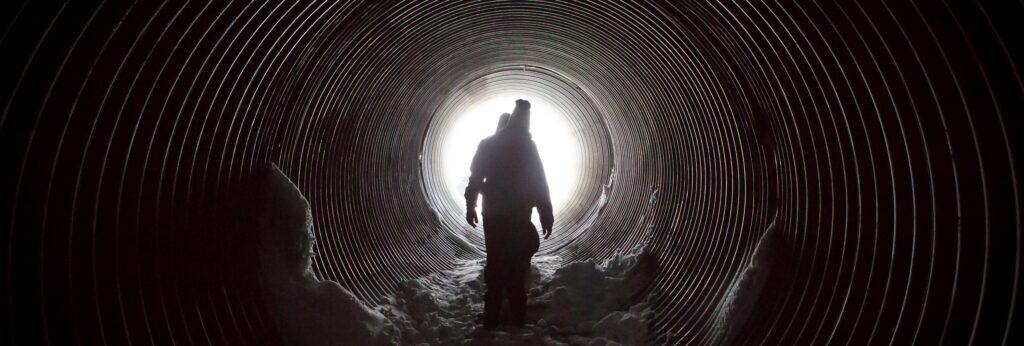 inside the tunnel into the glacier