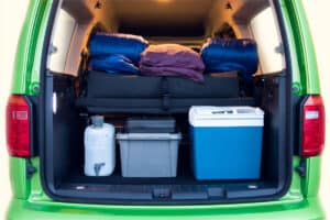 Rent VW Caddy Camper interior storage included