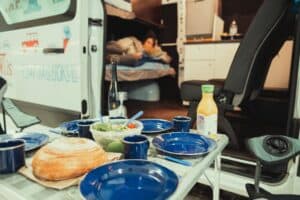 rent renault master 5 campervan included table and chairs dishses cutlery cups