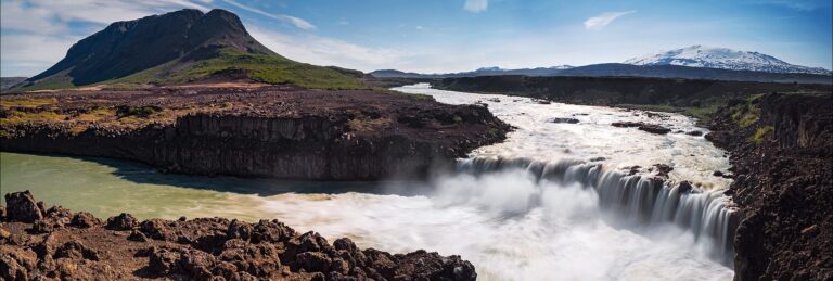 waterfall iceland mountain sunny day