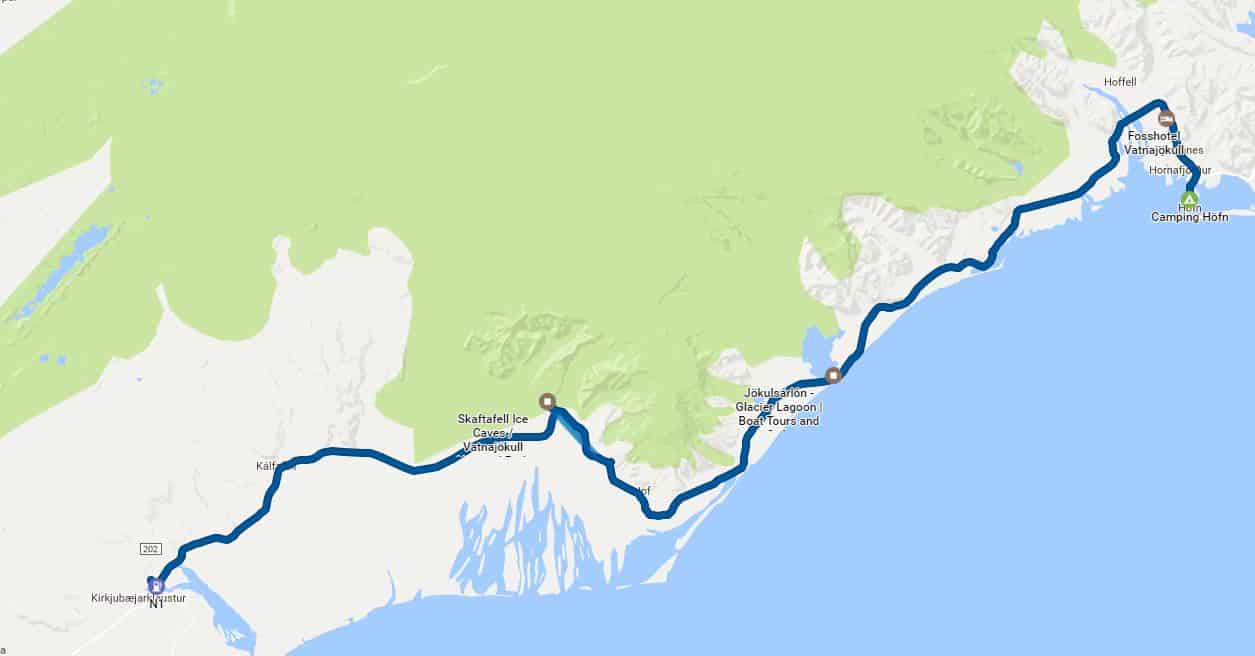 Map to the Camping site at Höfn in East Iceland