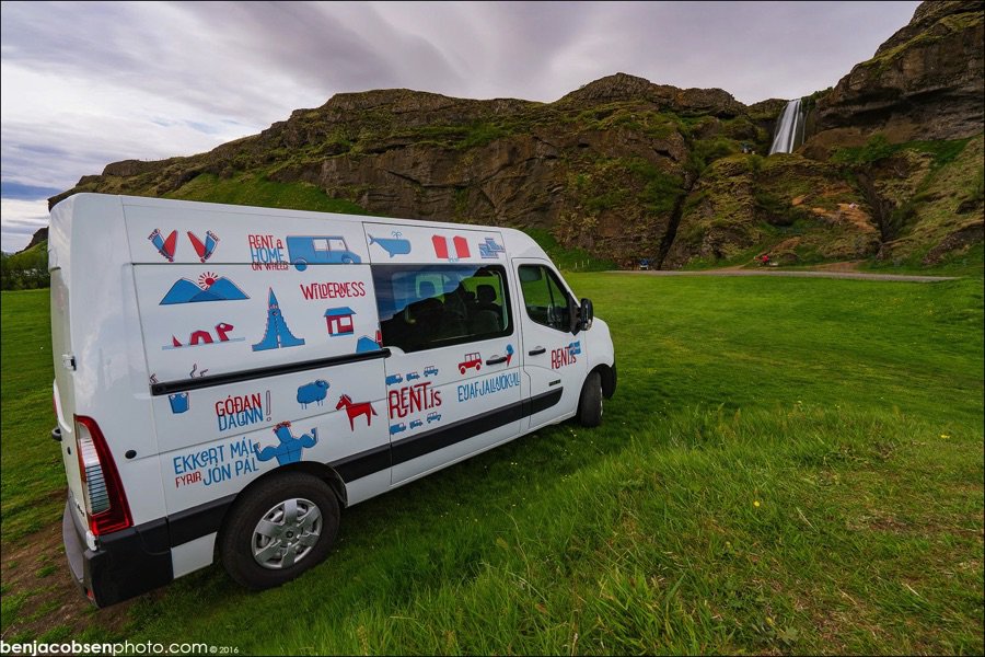 Camper van at Gljúfrafoss in South Iceland